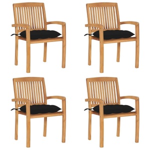 vidaXL, vidaXL Stapelbare Gartenstühle mit Kissen 4 Stk. Massivholz Teak