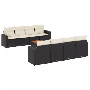 vidaXL, vidaXL 9-tlg. Garten-Sofagarnitur mit Kissen Schwarz Poly Rattan, vidaXL 9-tlg. Garten-Sofagarnitur mit Kissen Schwarz Poly Rattan