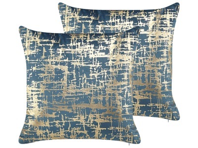 Beliani, Kissen 2er Set aus Samtstoff Glamourös GARDENIA Kissen 2er Set aus Samtstoff Glamourös GARDENIA, Beliani - Dekokissen 2er Set aus Samtstoff Modern GARDENIA, One Size, Blau Bunt