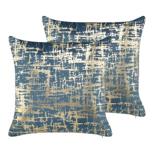 Beliani, Kissen 2er Set aus Samtstoff Glamourös GARDENIA Kissen 2er Set aus Samtstoff Glamourös GARDENIA, Beliani - Dekokissen 2er Set aus Samtstoff Modern GARDENIA, One Size, Blau Bunt