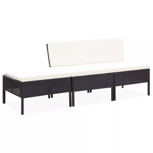Diverse Hardware, 3-tlg. Garten-Lounge-Set mit Auflagen Poly Rattan Schwarz, vidaXL 3-tlg. Garten-Lounge-Set mit Auflagen Poly Rattan Schwarz