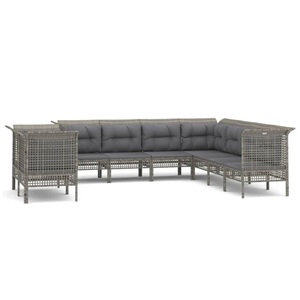 vidaXL, vidaXL 9-tlg. Garten-Lounge-Set mit Kissen Grau Poly Rattan
