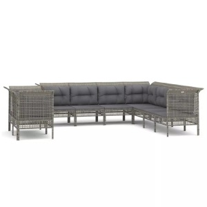 vidaXL, vidaXL 9-tlg. Garten-Lounge-Set mit Kissen Grau Poly Rattan