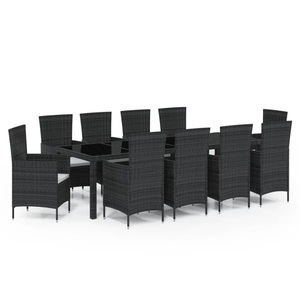 vidaXL, vidaXL 11-tlg. Garten-Essgruppe mit Auflagen Poly Rattan Schwarz, vidaXL 11-tlg. Garten-Essgruppe mit Kissen Poly Rattan Schwarz