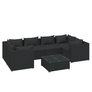 vidaXL, vidaXL 7-tlg. Garten-Lounge-Set mit Kissen Poly Rattan Schwarz, 