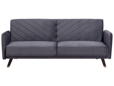Beliani, Beliani 3-Sitzer Sofa Samtstoff grau SENJA, Beliani - Schlafsofa aus Samtstoff SENJA, One Size, Taubengrau
