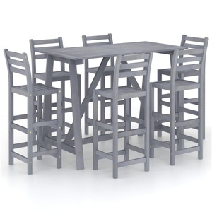 vidaXL, vidaXL 7-tlg. Garten-Bar-Set Grau Massivholz Akazie, 