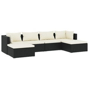 vidaXL, vidaXL 6-tlg. Garten-Lounge-Set mit Kissen Poly Rattan Schwarz, vidaXL 6-tlg. Garten-Lounge-Set mit Kissen Poly Rattan Schwarz