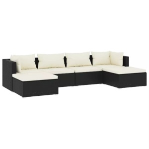 vidaXL, vidaXL 6-tlg. Garten-Lounge-Set mit Kissen Poly Rattan Schwarz, vidaXL 6-tlg. Garten-Lounge-Set mit Kissen Poly Rattan Schwarz