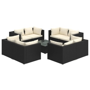vidaXL, vidaXL 9-tlg. Garten-Lounge-Set mit Kissen Poly Rattan Schwarz, vidaXL 9-tlg. Garten-Lounge-Set mit Kissen Poly Rattan Schwarz
