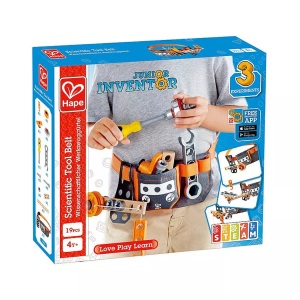 Hape, Werkzeuggürtel, Kinderwerkzeug, Wissenschaftlicher-Werkzeuggürtel JUNIOR INVENTOR 19-teilig