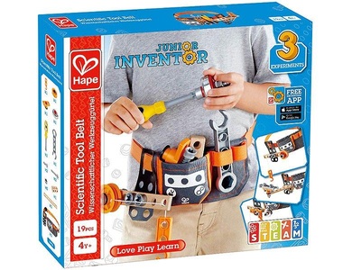 Hape, Werkzeuggürtel, Kinderwerkzeug, Wissenschaftlicher-Werkzeuggürtel JUNIOR INVENTOR 19-teilig