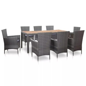 Diverse Hardware, 9-tlg. Garten-Essgruppe mit Auflagen Poly Rattan Grau, vidaXL 9-tlg. Garten-Essgruppe mit Auflagen Poly Rattan Grau