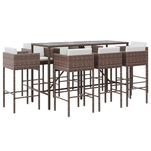 vidaXL, vidaXL 9-tlg. Gartenbar-Set mit Kissen Braun Poly Rattan, vidaXL 9-tlg. Gartenbar-Set mit Kissen Braun Poly Rattan