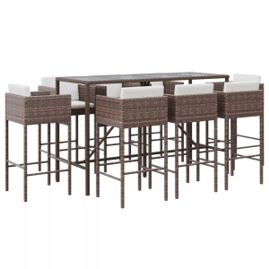 vidaXL, vidaXL 9-tlg. Gartenbar-Set mit Kissen Braun Poly Rattan, vidaXL 9-tlg. Gartenbar-Set mit Kissen Braun Poly Rattan