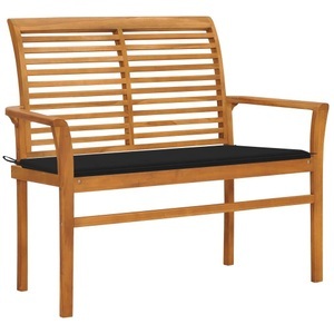 vidaXL, vidaXL Gartenbank mit Schwarzer Auflage 112 cm Massivholz Teak