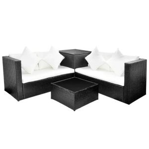 Diverse Hardware, 4-tlg. Garten-Lounge-Set mit Auflagen Poly Rattan Schwarz, vidaXL 4-tlg. Garten-Lounge-Set mit Auflagen Poly Rattan Schwarz