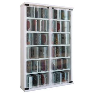 VCM, Holz CD DVD Stand Regal Schrank Aufbewahrung Standregal Galerie Glastür Holz CD DVD Stand Regal Schrank Aufbewahrung Standregal Galerie Glastür, MID.YOU Cd-regal in weiß , 'Galerie' _ Weiss , Holzwerkstoff , 10 Fächer , 60x92x18 cm , Dekorfolie,klar,Nachbildung , 000657005805