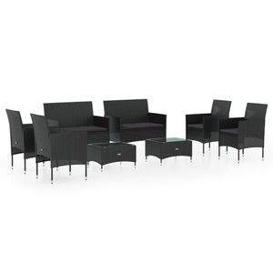 vidaXL, vidaXL 8-tlg. Garten-Lounge-Set mit Auflagen Poly Rattan Schwarz