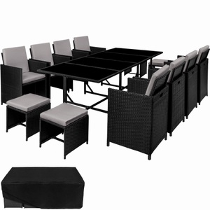 TecTake, Rattan Sitzgruppe Palma 8+4+1 mit Schutzhülle Rattan Sitzgruppe Palma 8+4+1 mit Schutzhülle, Tectake - Rattan Sitzgruppe Palma 8+4+1 mit Schutzhülle, One Size, Charcoal Black