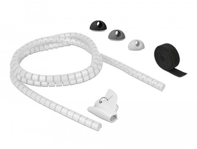 Delock, 18392 Kabel-Organizer Tisch/Wand Kabel-Flexrohr Schwarz, Grau, Weiß, Delock Kabelschlauch Kabelmanagement Set Grau Schwarz Weiss