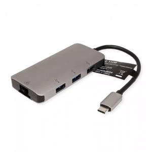 ROLINE, ROLINE USB Typ C zu Gigabit Ethernet Konverter + Hub 3x, Roline - USB-C Gigabit Ethernet Konverter, Grau