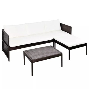 Diverse Hardware, 3-tlg. Garten-Lounge-Set mit Auflagen Poly Rattan Braun, vidaXL 3-tlg. Garten-Lounge-Set mit Auflagen Poly Rattan Braun