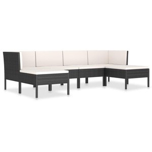 vidaXL, vidaXL 6-tlg. Garten-Lounge-Set mit Auflagen Poly Rattan Schwarz, vidaXL 6-tlg. Garten-Lounge-Set mit Auflagen Poly Rattan Schwarz