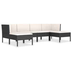vidaXL, vidaXL 6-tlg. Garten-Lounge-Set mit Auflagen Poly Rattan Schwarz