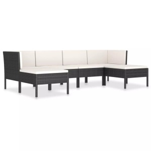 vidaXL, vidaXL 6-tlg. Garten-Lounge-Set mit Auflagen Poly Rattan Schwarz, vidaXL 6-tlg. Garten-Lounge-Set mit Auflagen Poly Rattan Schwarz