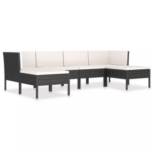 vidaXL, vidaXL 6-tlg. Garten-Lounge-Set mit Auflagen Poly Rattan Schwarz