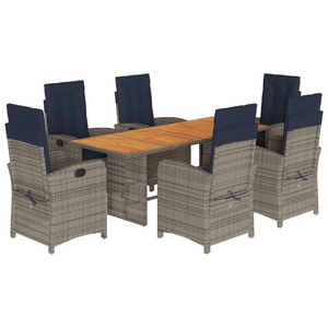 vidaXL, vidaXL 7-tlg. Garten-Essgruppe mit Kissen Beige Poly Rattan