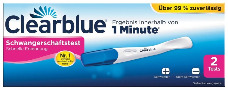 Clearblue, Clearblue Schwangerschaftstest Schnelle Erkennung (2 Stück), CLEARBLUE Schwangerschaftstest Schnell 2 Stück