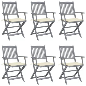 vidaXL, vidaXL Klappbare Gartenstühle 6 Stk. mit Sitzkissen Massivholz Akazie, vidaXL Klappbare Gartenstühle 6 Stk. mit Sitzkissen Massivholz Akazie