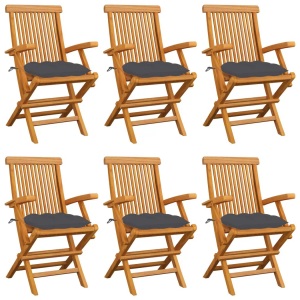 vidaXL, vidaXL Gartenstühle mit Anthrazit Kissen 6 Stk. Massivholz Teak, vidaXL Gartenstühle mit Anthrazit Kissen 6 Stk. Massivholz Teak