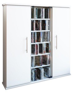 VCM, Holz CD DVD Stand Regal Schrank Aufbewahrung Standregal Santo Glastür Holz CD DVD Stand Regal Schrank Aufbewahrung Standregal Santo Glastür, VCM - CD Regal Holz | Schrank mit 1 ESG-Sicherheitsglastür und 2 Holztüren für 450 CDs oder 195 DVDs 108-Videos Maße: H. 92 x B. 86 T. 18 cm |, One Size, Weiss