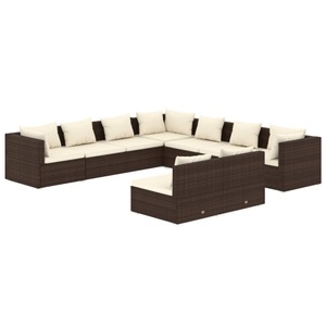 vidaXL, vidaXL 9-tlg. Garten-Lounge-Set mit Kissen Braun Poly Rattan