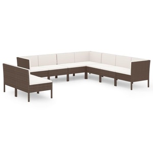 vidaXL, vidaXL 9-tlg. Garten-Lounge-Set mit Auflagen Poly Rattan Braun