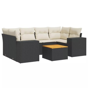 vidaXL, vidaXL 7-tlg. Garten-Sofagarnitur mit Kissen Schwarz Poly Rattan, vidaXL 7-tlg. Garten-Sofagarnitur mit Kissen Schwarz Poly Rattan