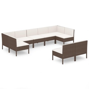 vidaXL, vidaXL 9-tlg. Garten-Lounge-Set mit Auflagen Poly Rattan Braun