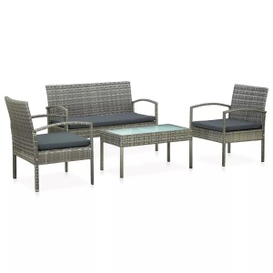 vidaXL, vidaXL 4-tlg. Garten-Lounge-Set mit Auflagen Poly Rattan Grau