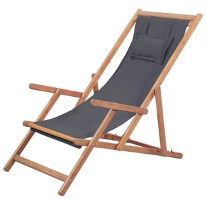 Diverse Hardware, Klappbarer Strandstuhl Stoff und Holzrahmen Grau