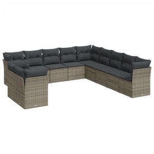 vidaXL, vidaXL 11-tlg. Garten-Sofagarnitur mit Kissen Grau Poly Rattan, vidaXL 11-tlg. Garten-Sofagarnitur mit Kissen Grau Poly Rattan
