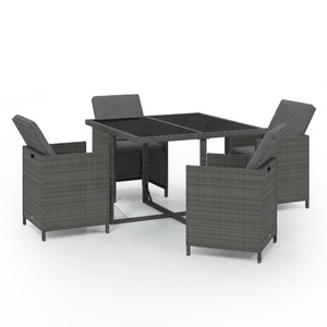 vidaXL, vidaXL 5-tlg. Garten-Essgruppe mit Auflagen Poly Rattan Grau, vidaXL 5-tlg. Garten-Essgruppe mit Auflagen Poly Rattan Grau