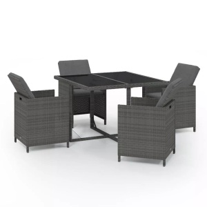 vidaXL, vidaXL 5-tlg. Garten-Essgruppe mit Auflagen Poly Rattan Grau, vidaXL 5-tlg. Garten-Essgruppe mit Auflagen Poly Rattan Grau