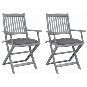 vidaXL, vidaXL Klappbare Gartenstühle 2 Stk. mit Kissen Massivholz Akazie, vidaXL Klappbare Gartenstühle 2 Stk. mit Kissen Massivholz Akazie