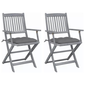 vidaXL, vidaXL Klappbare Gartenstühle 2 Stk. mit Kissen Massivholz Akazie, vidaXL Klappbare Gartenstühle 2 Stk. mit Kissen Massivholz Akazie