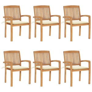 vidaXL, vidaXL Stapelbare Gartenstühle mit Kissen 6 Stk. Massivholz Teak, 