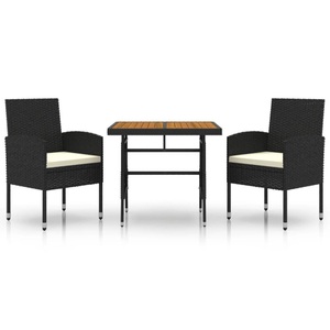 vidaXL, vidaXL 3-tlg. Garten-Essgruppe Poly Rattan Schwarz