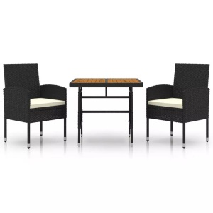vidaXL, vidaXL 3-tlg. Garten-Essgruppe Poly Rattan Schwarz